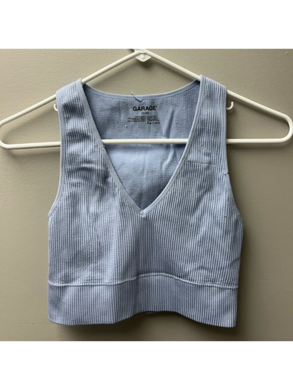 Garage Women’s Blue Ribbed V Neck Cropped‎ Top